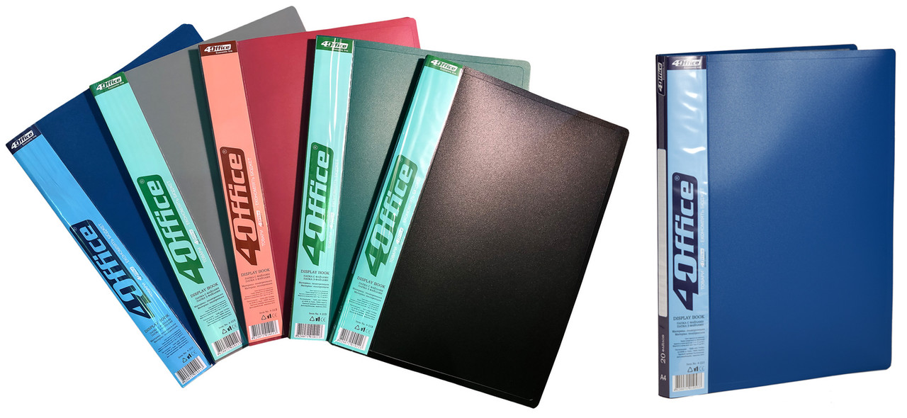 Папка з файлами 4OFFICE (4-223), PP, А4, різнобарвна, 550/20 мкм, 20 файлів